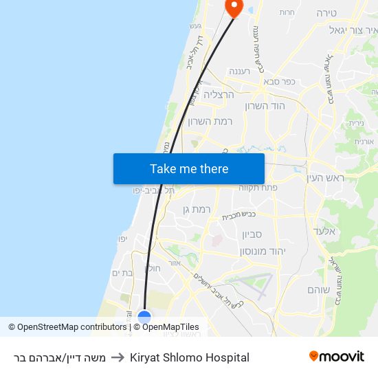 משה דיין/אברהם בר to Kiryat Shlomo Hospital map