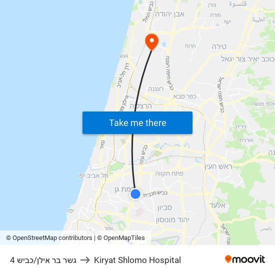 גשר בר אילן/כביש 4 to Kiryat Shlomo Hospital map