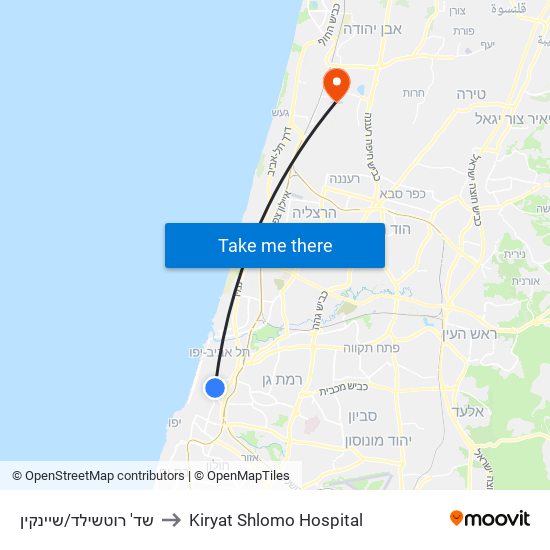 שד' רוטשילד/שיינקין to Kiryat Shlomo Hospital map