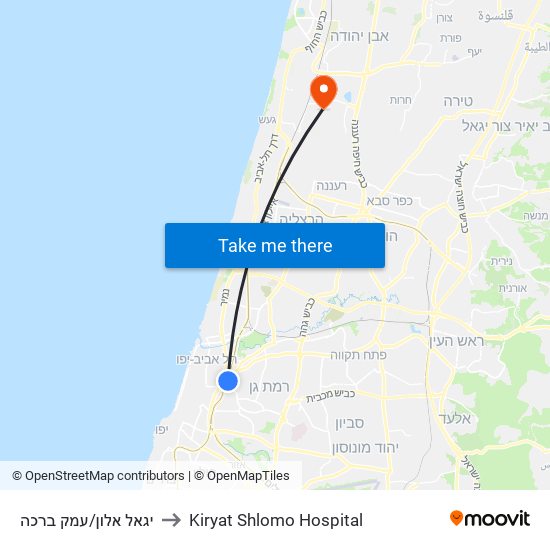 יגאל אלון/עמק ברכה to Kiryat Shlomo Hospital map