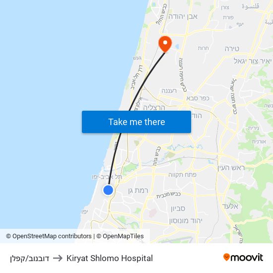 דובנוב/קפלן to Kiryat Shlomo Hospital map