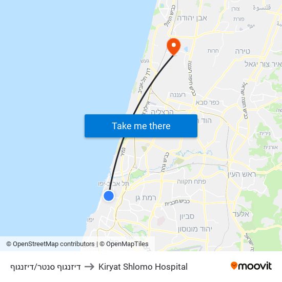 דיזנגוף סנטר/דיזנגוף to Kiryat Shlomo Hospital map