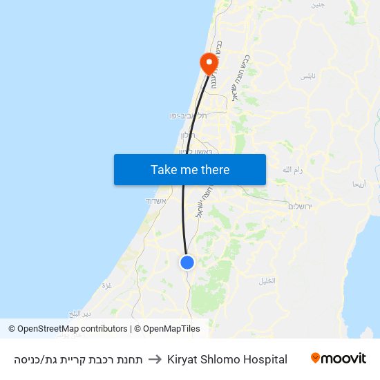 תחנת רכבת קריית גת/כניסה to Kiryat Shlomo Hospital map