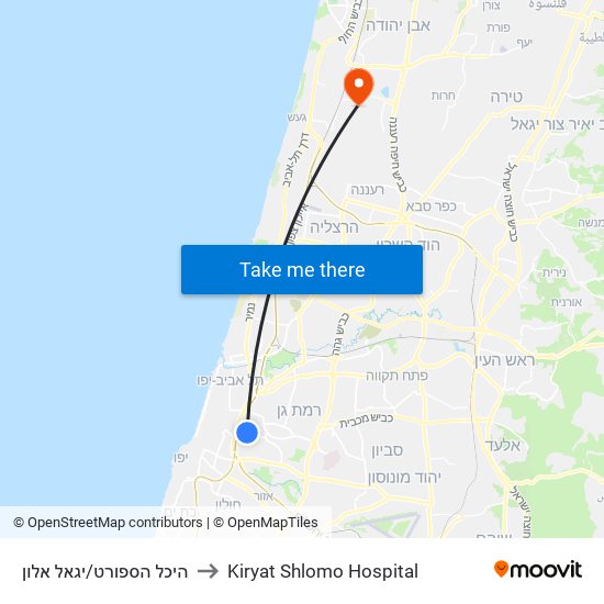 היכל הספורט/יגאל אלון to Kiryat Shlomo Hospital map
