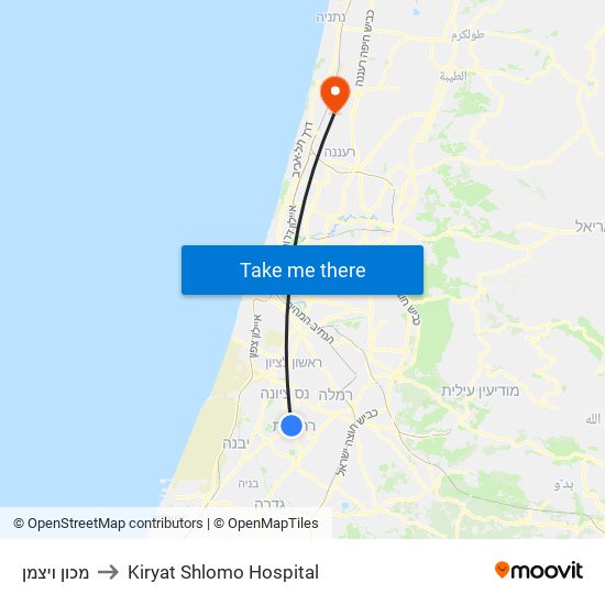 מכון ויצמן to Kiryat Shlomo Hospital map