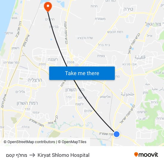 מחלף קסם to Kiryat Shlomo Hospital map