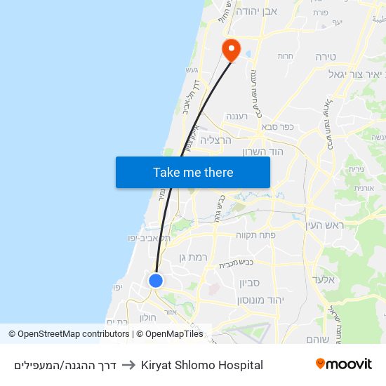 דרך ההגנה/המעפילים to Kiryat Shlomo Hospital map