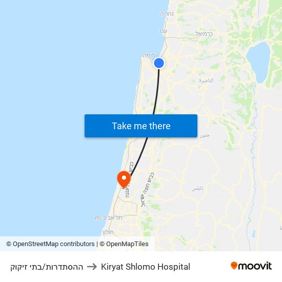 ההסתדרות/בתי זיקוק to Kiryat Shlomo Hospital map