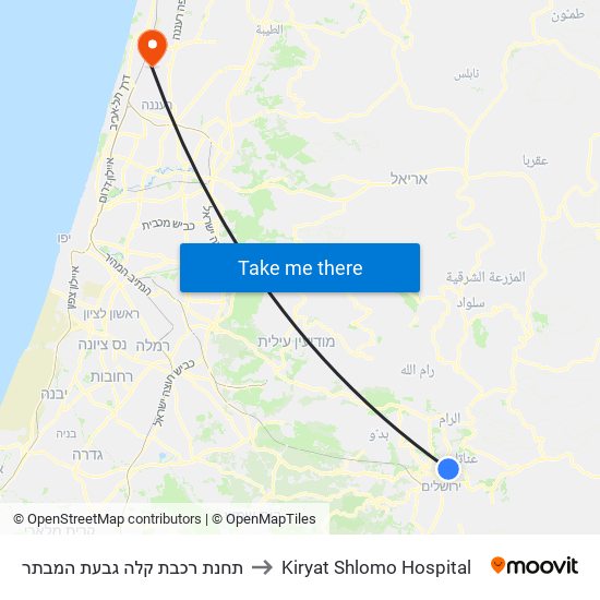תחנת רכבת קלה גבעת המבתר to Kiryat Shlomo Hospital map