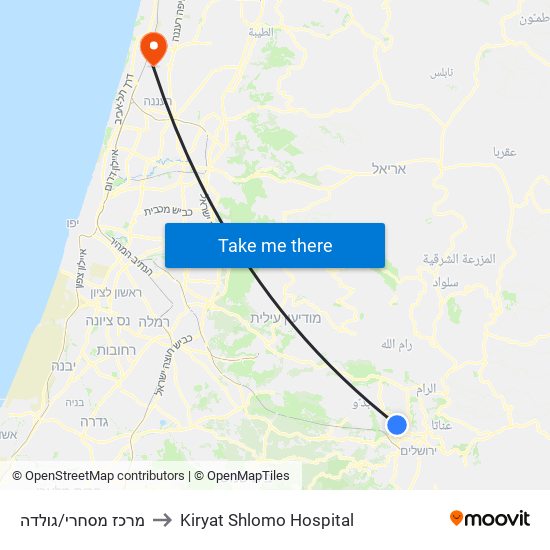 מרכז מסחרי/גולדה to Kiryat Shlomo Hospital map