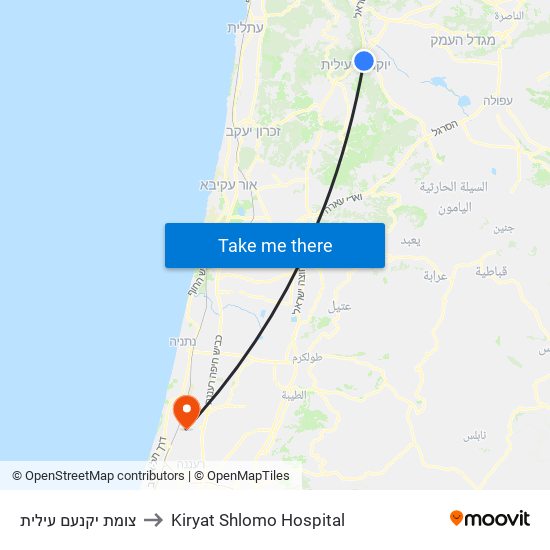 צומת יקנעם עילית to Kiryat Shlomo Hospital map