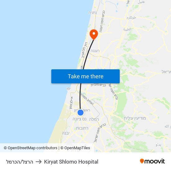 הרצל/הכרמל to Kiryat Shlomo Hospital map