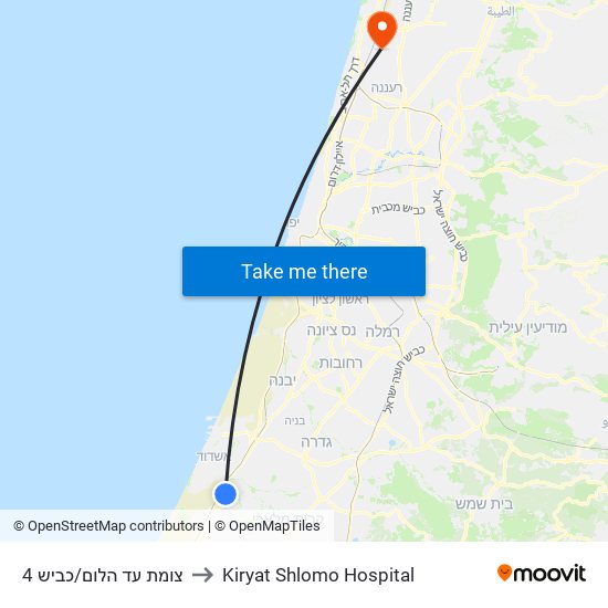 צומת עד הלום/כביש 4 to Kiryat Shlomo Hospital map