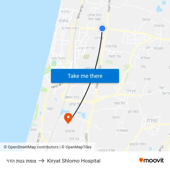 צומת גנות הדר to Kiryat Shlomo Hospital map