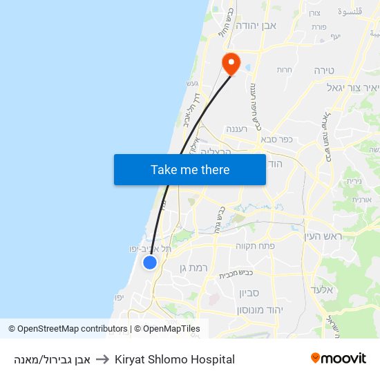 אבן גבירול/מאנה to Kiryat Shlomo Hospital map