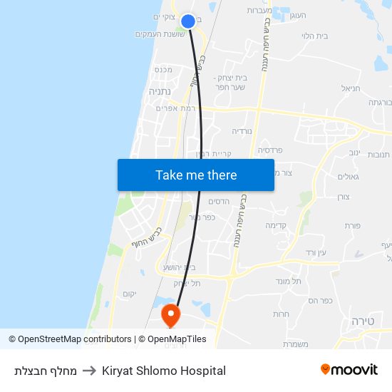 מחלף חבצלת to Kiryat Shlomo Hospital map