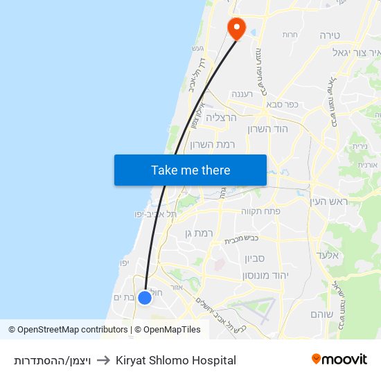 ויצמן/ההסתדרות to Kiryat Shlomo Hospital map