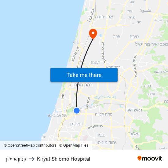 קניון איילון to Kiryat Shlomo Hospital map