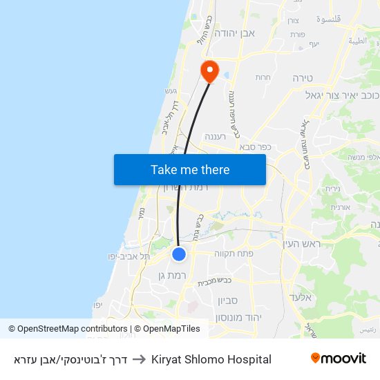 דרך ז'בוטינסקי/אבן עזרא to Kiryat Shlomo Hospital map