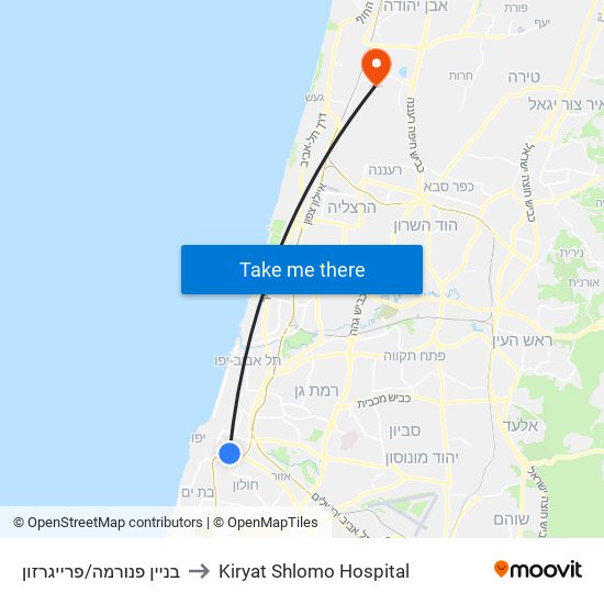 בניין פנורמה/פרייגרזון to Kiryat Shlomo Hospital map