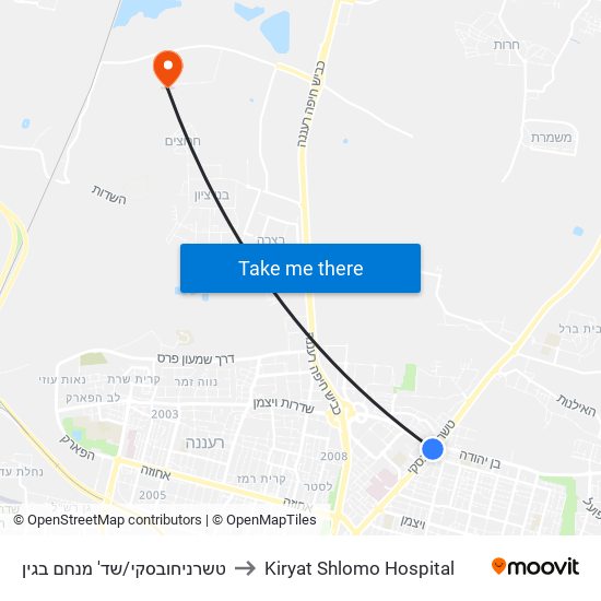 טשרניחובסקי/שד' מנחם בגין to Kiryat Shlomo Hospital map