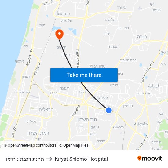 תחנת רכבת נורדאו to Kiryat Shlomo Hospital map