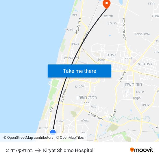 ברודצקי/רדינג to Kiryat Shlomo Hospital map