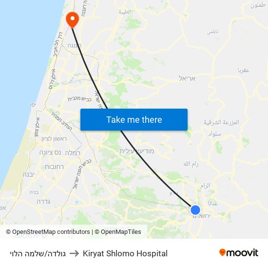 גולדה/שלמה הלוי to Kiryat Shlomo Hospital map