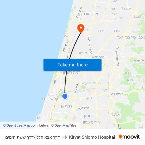 דרך אבא הלל /דרך ששת הימים to Kiryat Shlomo Hospital map