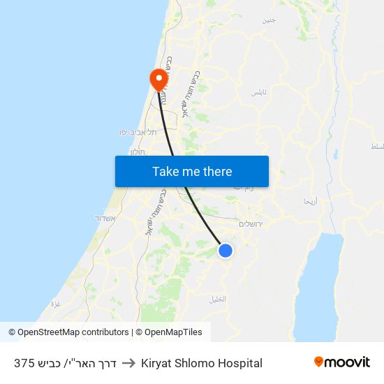 דרך האר''י/ כביש 375 to Kiryat Shlomo Hospital map