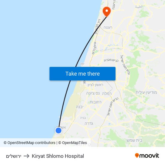 ירושלים to Kiryat Shlomo Hospital map