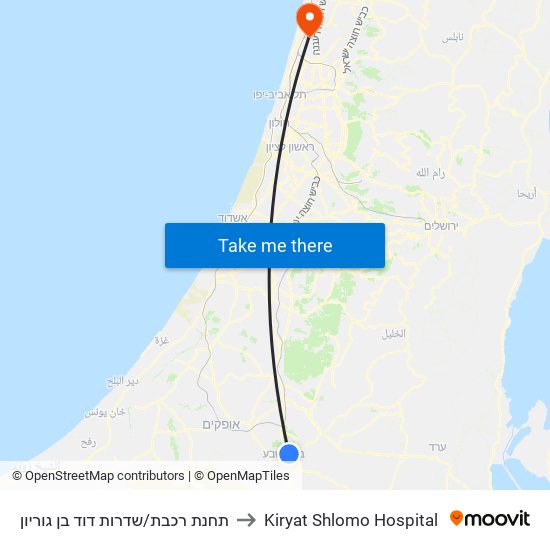 תחנת רכבת/שדרות דוד בן גוריון to Kiryat Shlomo Hospital map