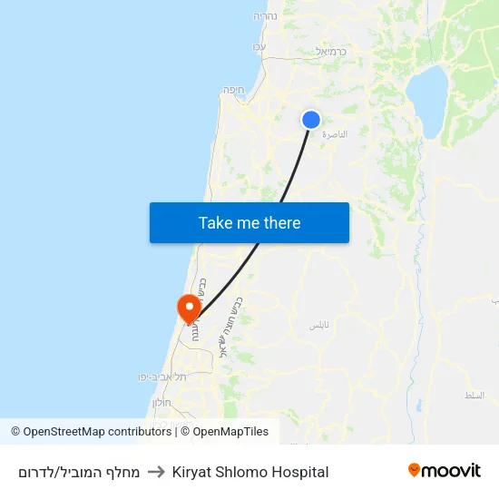 מחלף המוביל/לדרום to Kiryat Shlomo Hospital map