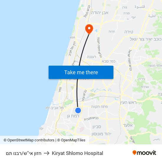 חזון אי''ש/רבנו תם to Kiryat Shlomo Hospital map