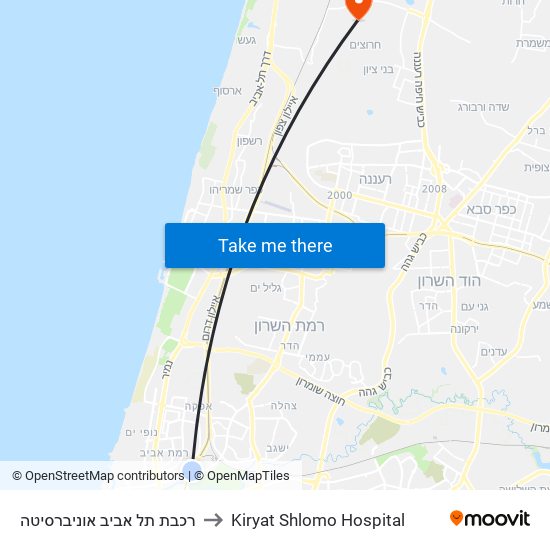 רכבת תל אביב אוניברסיטה to Kiryat Shlomo Hospital map