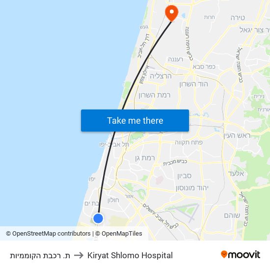 ת. רכבת הקוממיות to Kiryat Shlomo Hospital map