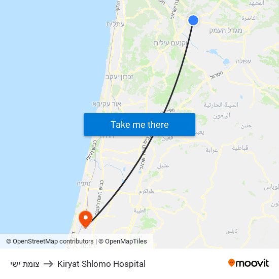צומת ישי to Kiryat Shlomo Hospital map
