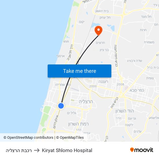 רכבת הרצליה to Kiryat Shlomo Hospital map