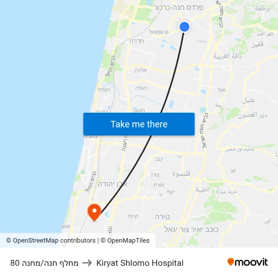 מחלף חנה/מחנה 80 to Kiryat Shlomo Hospital map