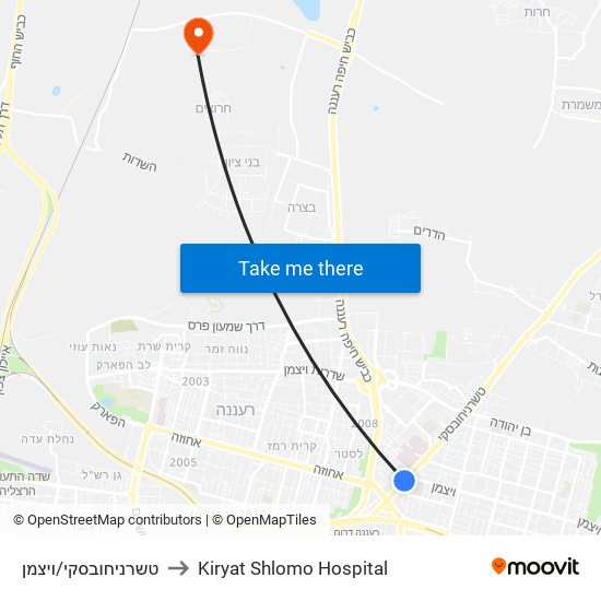 טשרניחובסקי/ויצמן to Kiryat Shlomo Hospital map