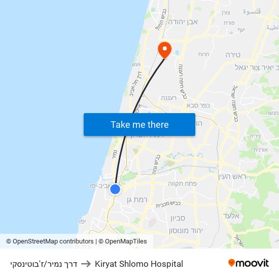 דרך נמיר/ז'בוטינסקי to Kiryat Shlomo Hospital map