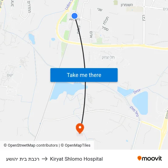 רכבת בית יהושע to Kiryat Shlomo Hospital map