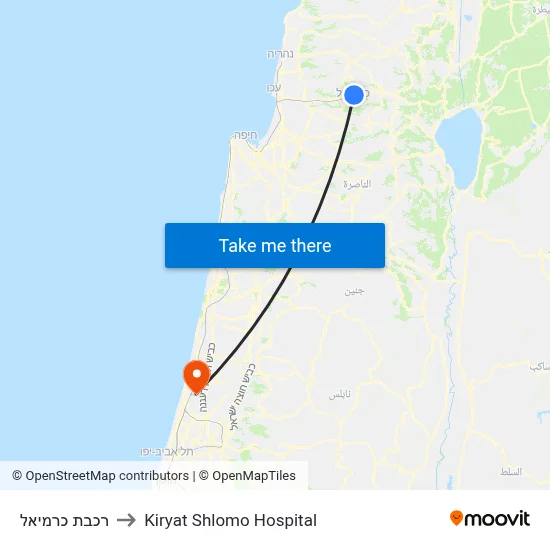 רכבת כרמיאל to Kiryat Shlomo Hospital map