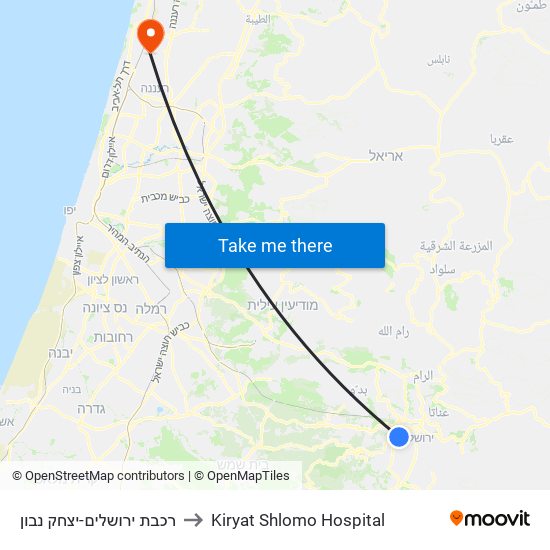 רכבת ירושלים-יצחק נבון to Kiryat Shlomo Hospital map