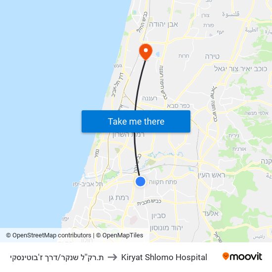 ת.רק''ל שנקר/דרך ז'בוטינסקי to Kiryat Shlomo Hospital map
