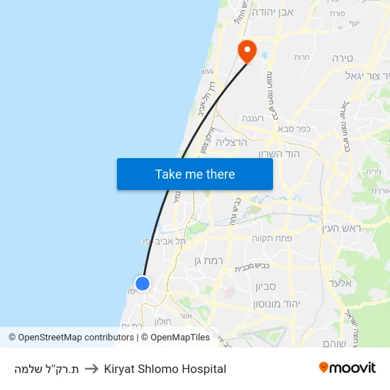 ת.רק''ל שלמה to Kiryat Shlomo Hospital map
