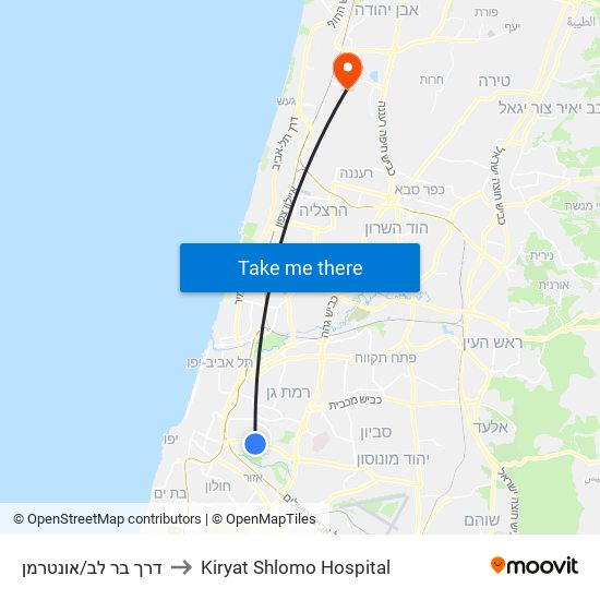 דרך בר לב/אונטרמן to Kiryat Shlomo Hospital map