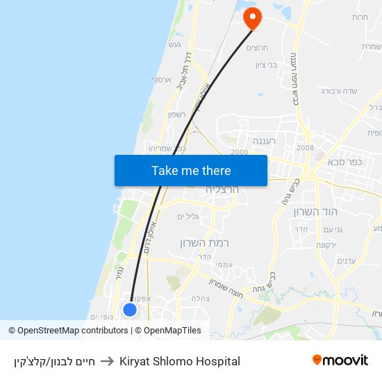 חיים לבנון/קלצ'קין to Kiryat Shlomo Hospital map