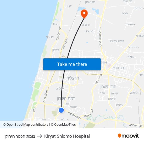 צומת הכפר הירוק to Kiryat Shlomo Hospital map