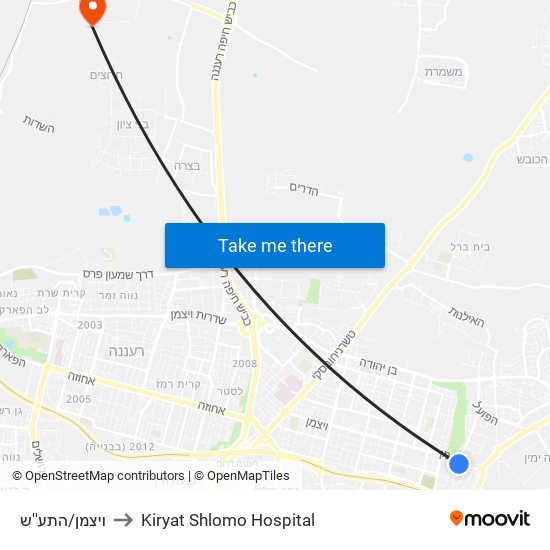 ויצמן/התע''ש to Kiryat Shlomo Hospital map